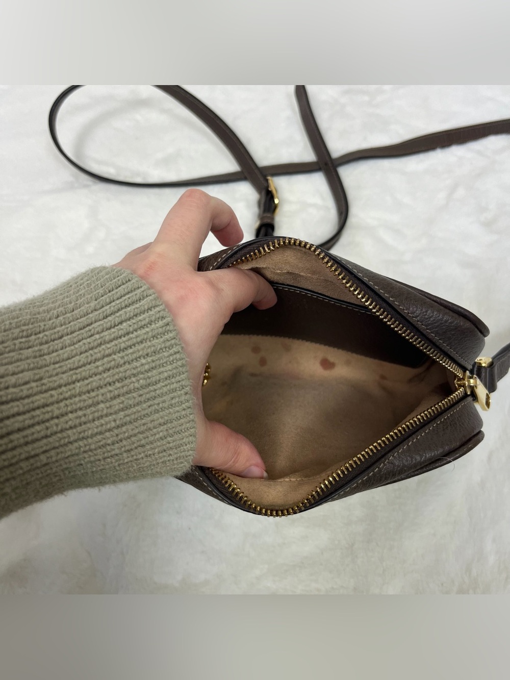 Gucci Beige GG Supreme Canvas Mini Crossbody Bag Brown Trim - Picture 14 of 16